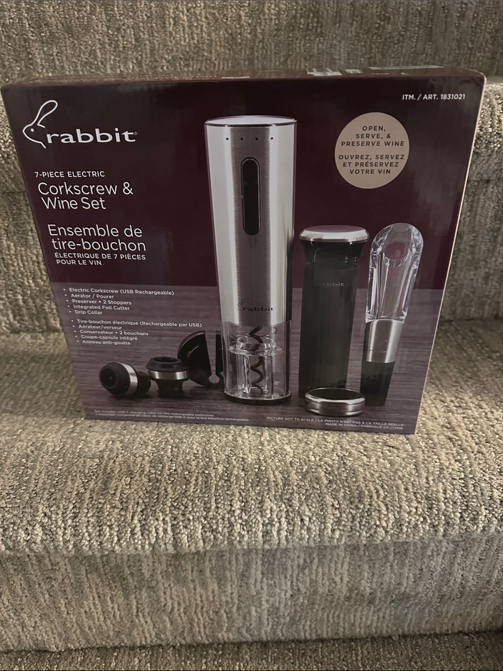 **Rabbit 7-Piece Electric Corkscrew & Wine Set - Silver/Black